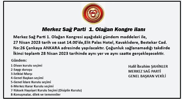 Merkez Sağ Parti Kongre İlanı