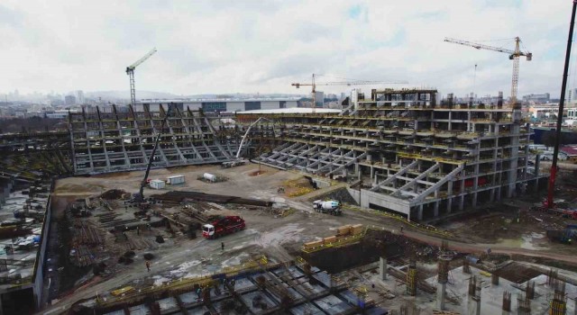 Ankara’da 45 bin kişilik yapılan stadyumun çalışmaları havadan görüntülendi