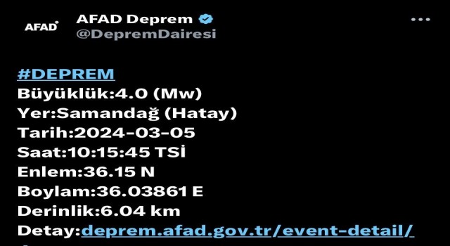 Hatay’da 4 büyüklüğünde deprem