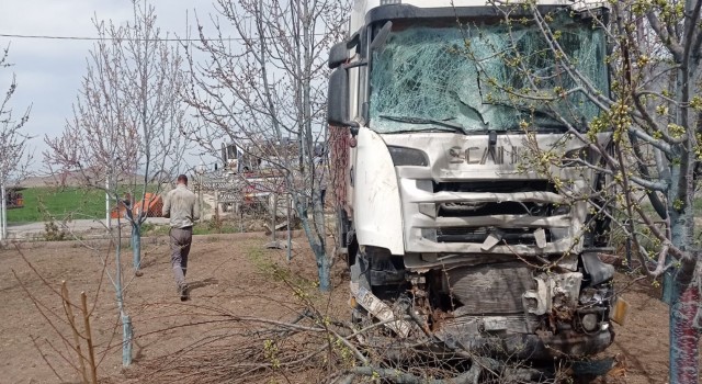 Niğde’de yoldan çıkan tır bahçeye daldı