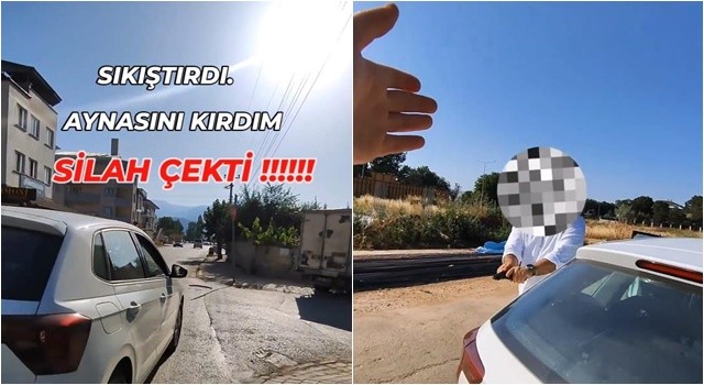 Aynasını kıran motosikletliye böyle silah çekti