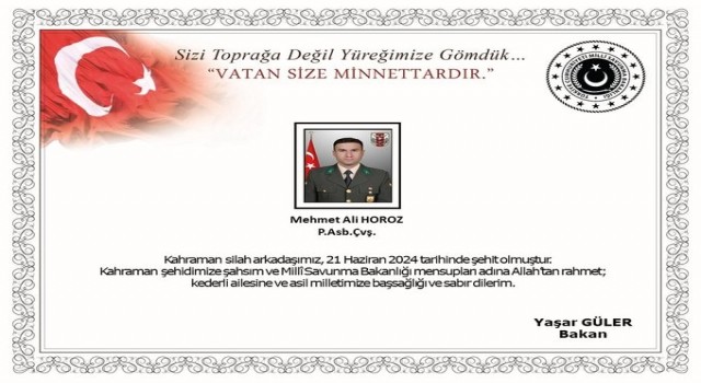 Pençe-Kilit operasyonu bölgesinde 1 asker şehit oldu