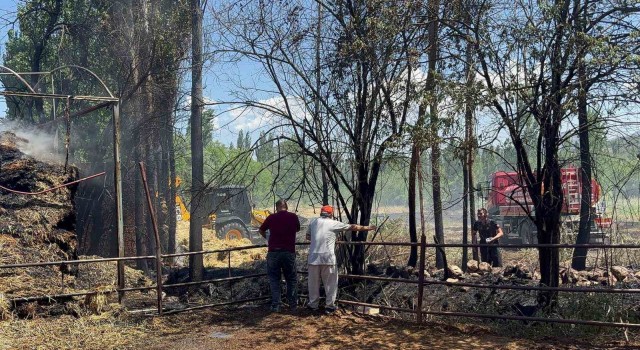 Tarlada başlayan yangın ahır ve saman balyalarına sıçradı