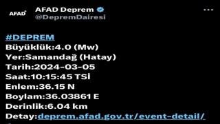 Hatay’da 4 büyüklüğünde deprem