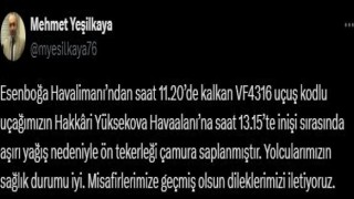 Pistten çıkan AJet uçağı ile ilgili açıklama: “Aşırı yağış nedeniyle ön tekerleği çamura saplandı”