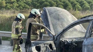 Kuzey Marmara Otoyolu’nda lüks araç alev alev yandı